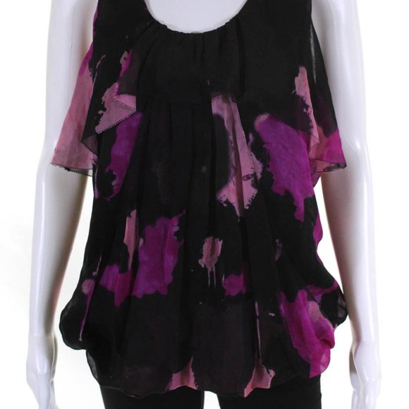 Diane Von Furstenberg Sleeveless Scoop Neck Ruffled Blk Pink Sz 10 #106 - Picture 3 of 11